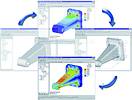 This Pro/Engineer model of a support bracket was optimised based on results from Algor&#8217;s static stress analysis with linear material models. Full associativity between Pro/Engineer and Algor enabled multiple analysis iterations to be performed quickly